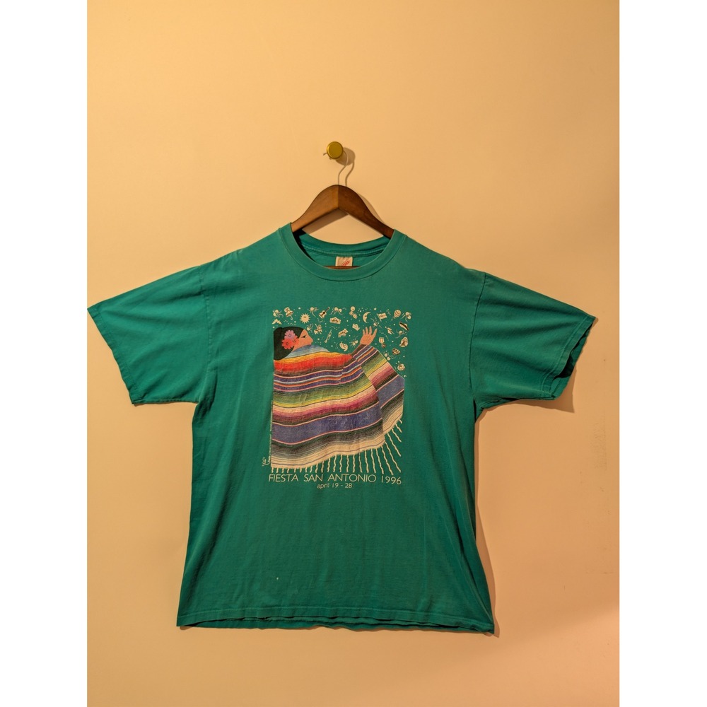 Jerzees Fiesta San Antonio 1996 T-Shirt Mens XL Green Good Vintage 90s Graphic